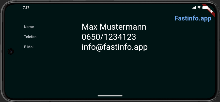 Fastinfo Querformat-Ansicht mit großen, aufgedeckten Feldern