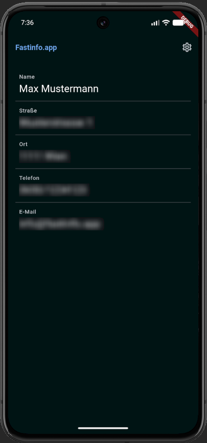 Fastinfo App mit maskierten Feldern
